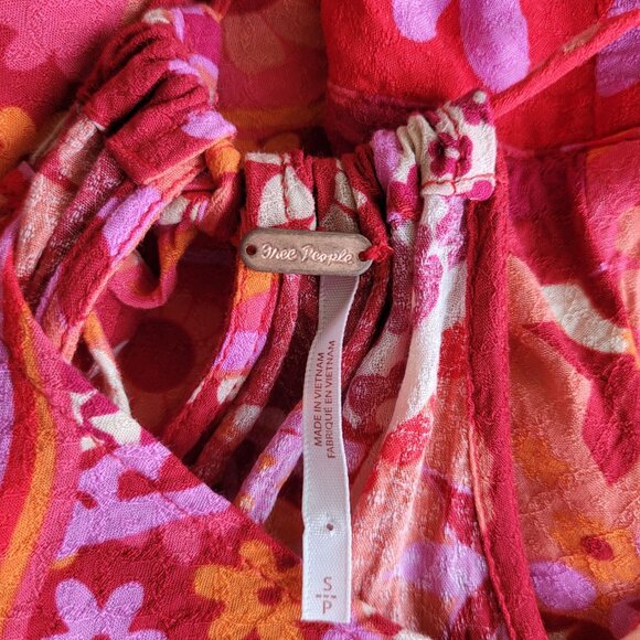 Free People I Dare You Floral Mixed Print red bohemian swing tank size S EUC - Picture 5 of 9